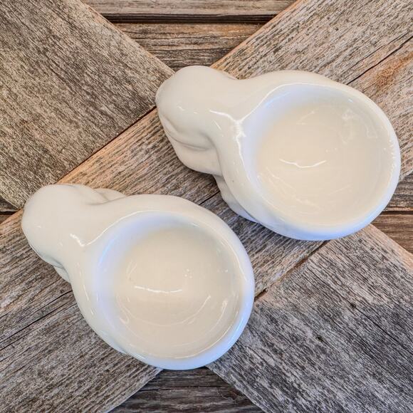 Sweetest White Ceramic Sleeping Bunny Egg Cups-Easter Egg Stands-Pair of 2 - Picture 4 of 9